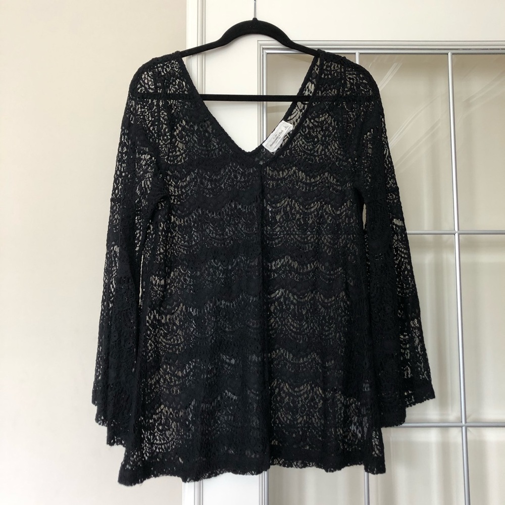 Abercrombie & Fitch Black Lace Blouse Bell Sleeve - Sz. L